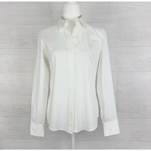 Lafayette 148 White Stretch Cotton‎ Button Up Shirt Size 4 Preppy Long Sleeves